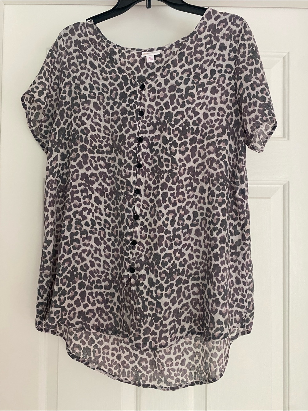 LuLaRoe Black and Gray Leopard Print Button-Front Top - Medium